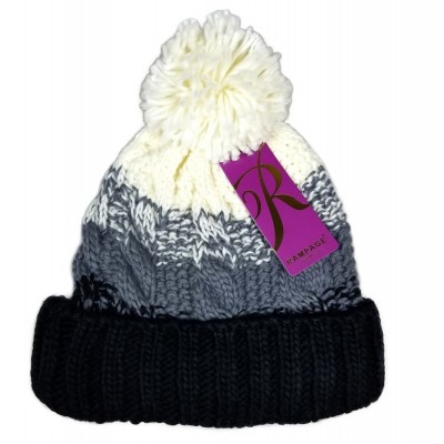 Rampage Colorblock Beanie Hat Black Ivory Pom Pom One Size Knit Chunky Winter   eb-53328615